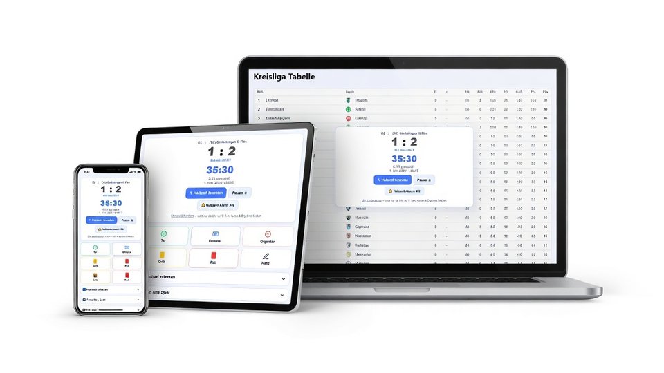 PLAYARA App auf Smartphone, Tablet und Laptop – Live-Spielreport und Kreisliga-Tabelle für Vereinsfußball